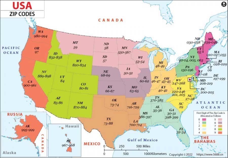 美国邮编地图