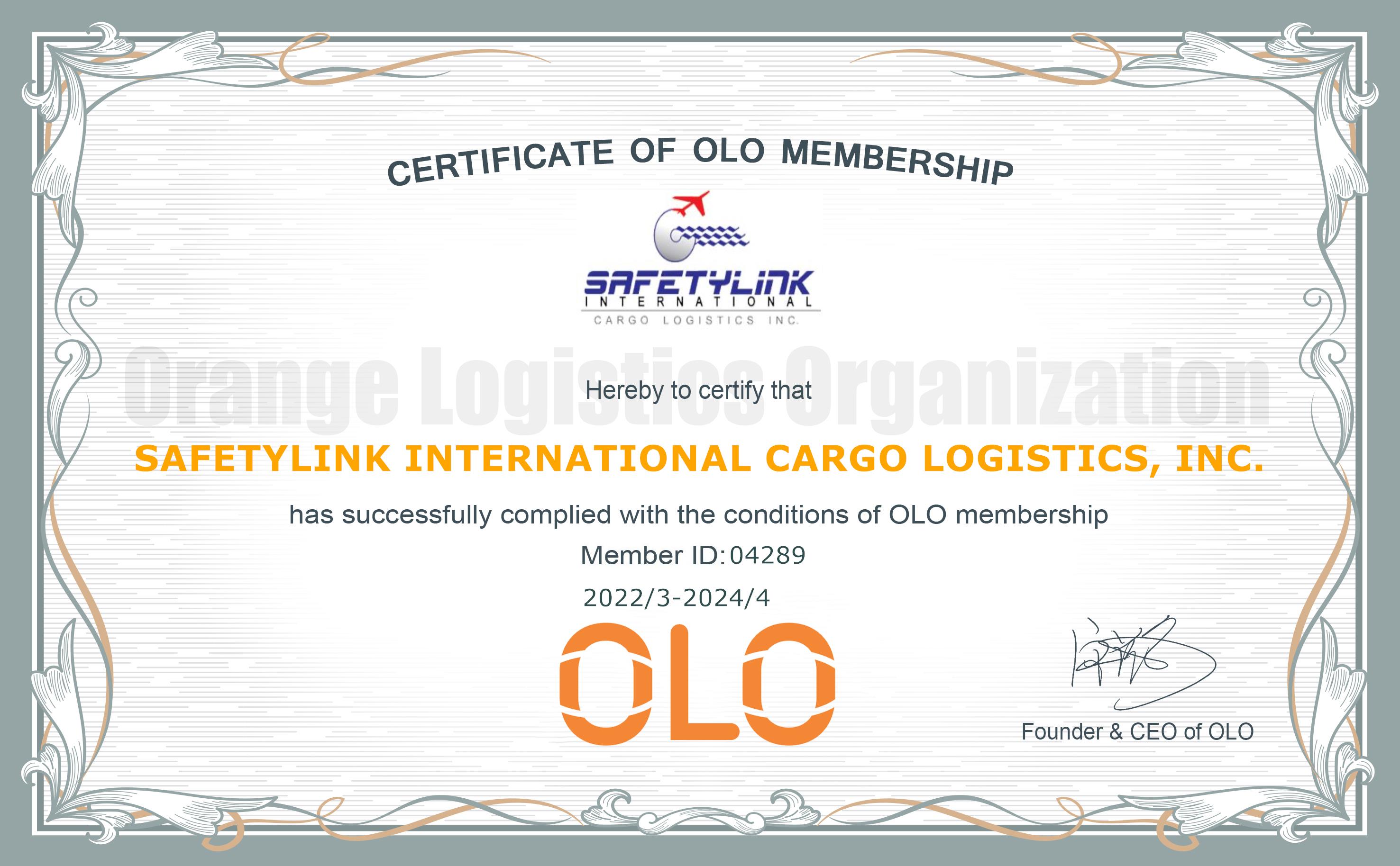 SAFETYLINK INTERNATIONAL CARGO LOGISTICS, INC. olofamily